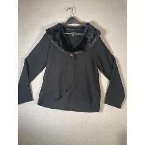 Alfani Women’s Size XL Faux Fur Lined‎ Collar Sweater Merino Wool Black